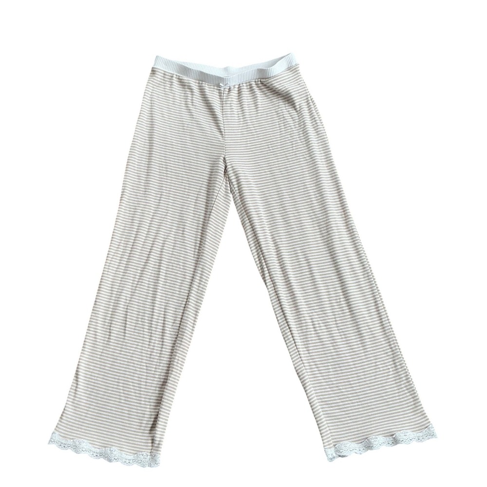 Rachel Ashwell Cottagecore Striped Pajama Pants Lace Trim Lounge Bottoms Smal
